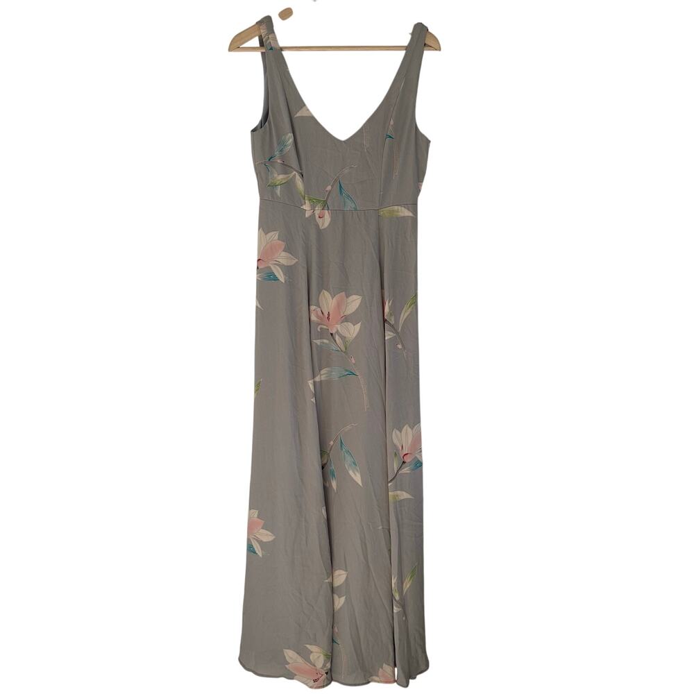 Show Me Your Mumu Jenn Maxi Dress‎ Floral lily Showers Size Small V Neck Gray